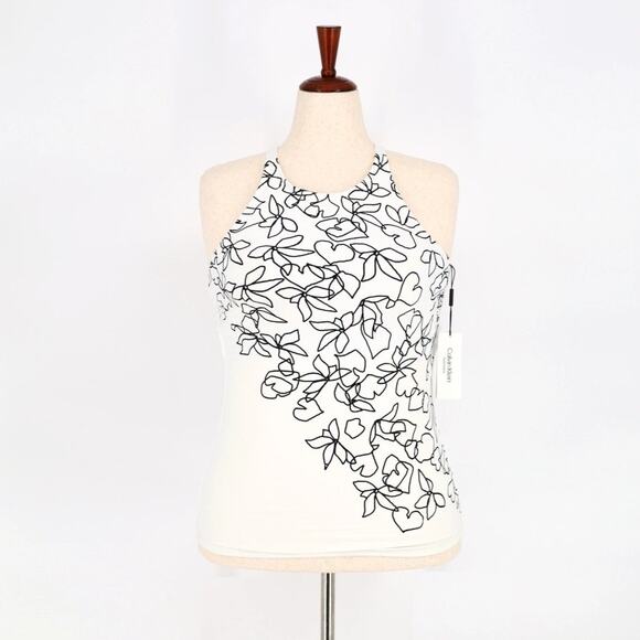 Calvin Klein Women White Printed High-Neck Cross-Back Swim Tankini Top Size XL - Picture 3 of 7